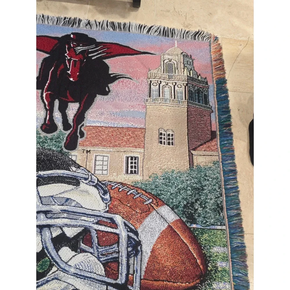 Vtg Texas Tech University Tapestry Blanket Masked Rider Football Campus‎ 48